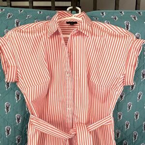 Talbots Orange and White striped button up shirt with self tie. Size PP